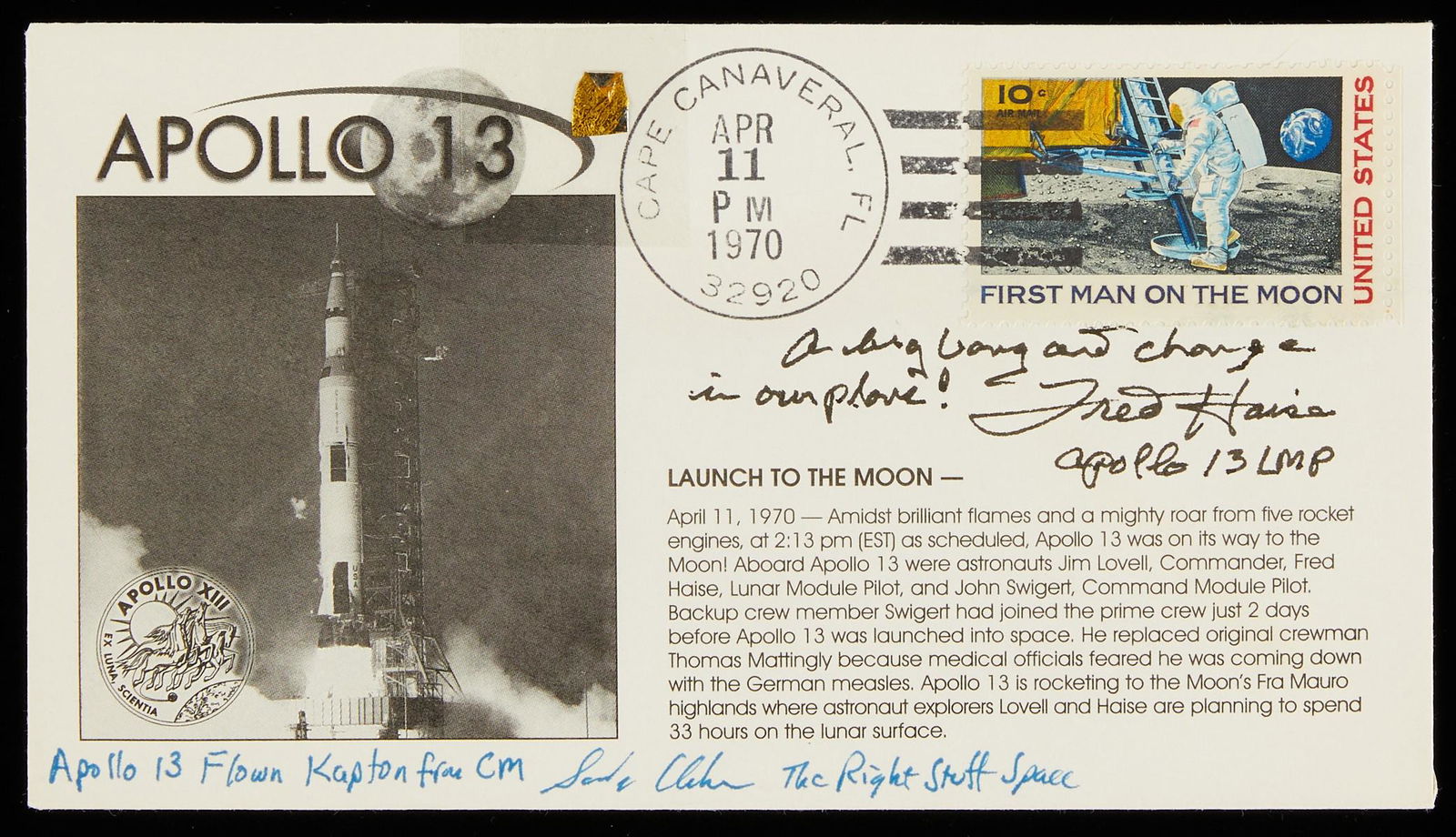 Fred Haise Signed Envelope w/ Kapton Foil A13 (1 of 5)