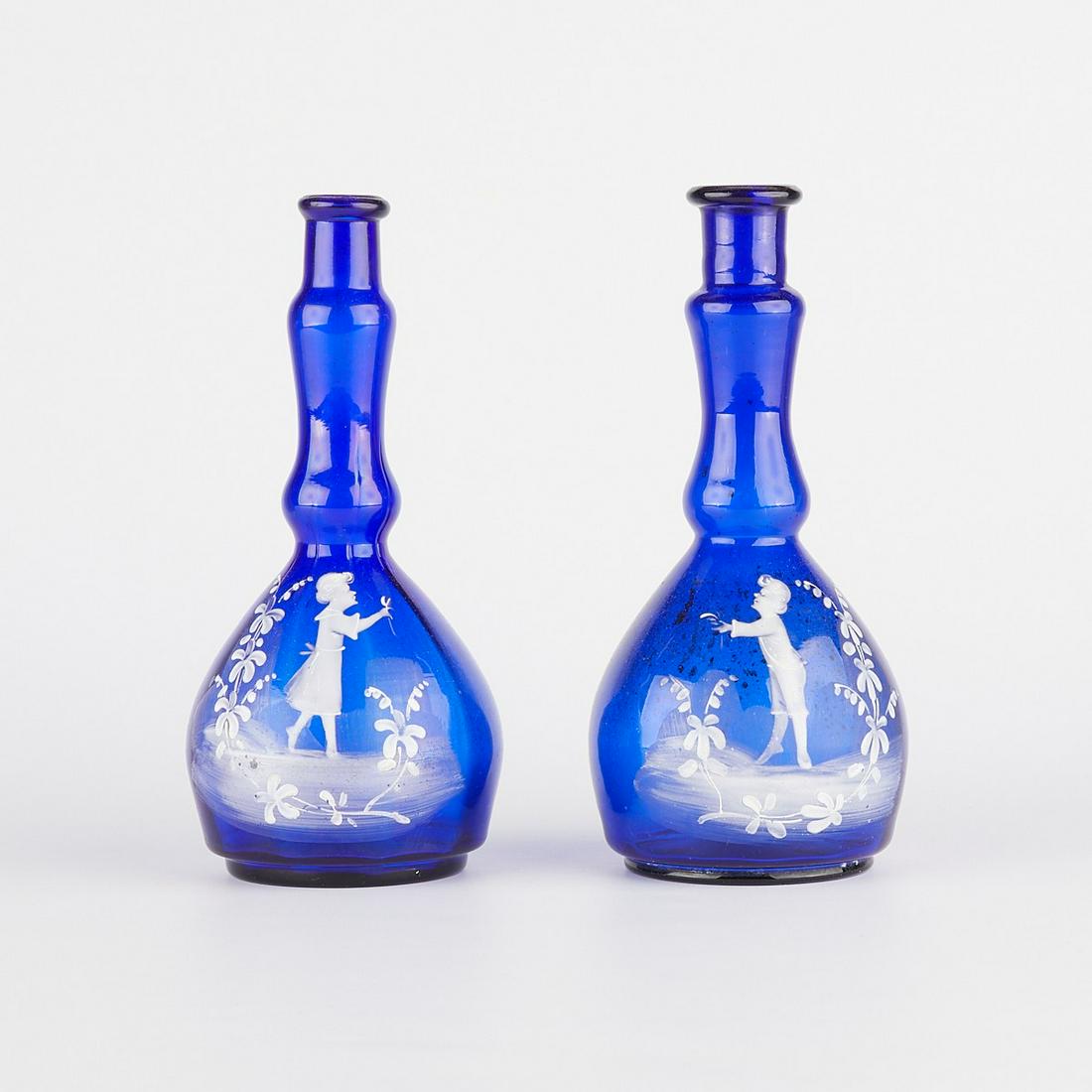 Pr Mary Gregory Cobalt Blue Glass Barber Bottles (1 of 5)