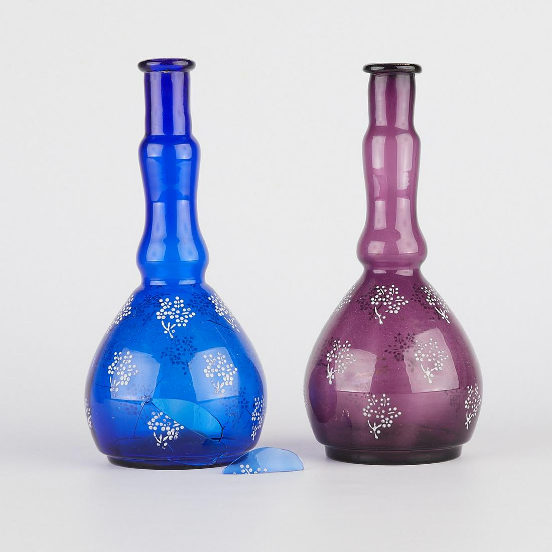 Pair of Glass Barber Bottles w/ Enamel - 1 Broken (1 of 5)