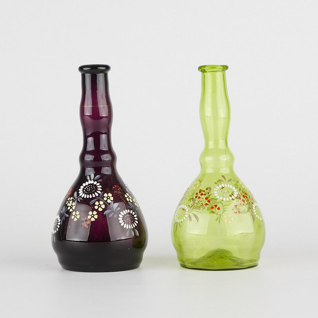 Pair of Glass Barber Bottles w/ Enamel Flowers (1 of 5)