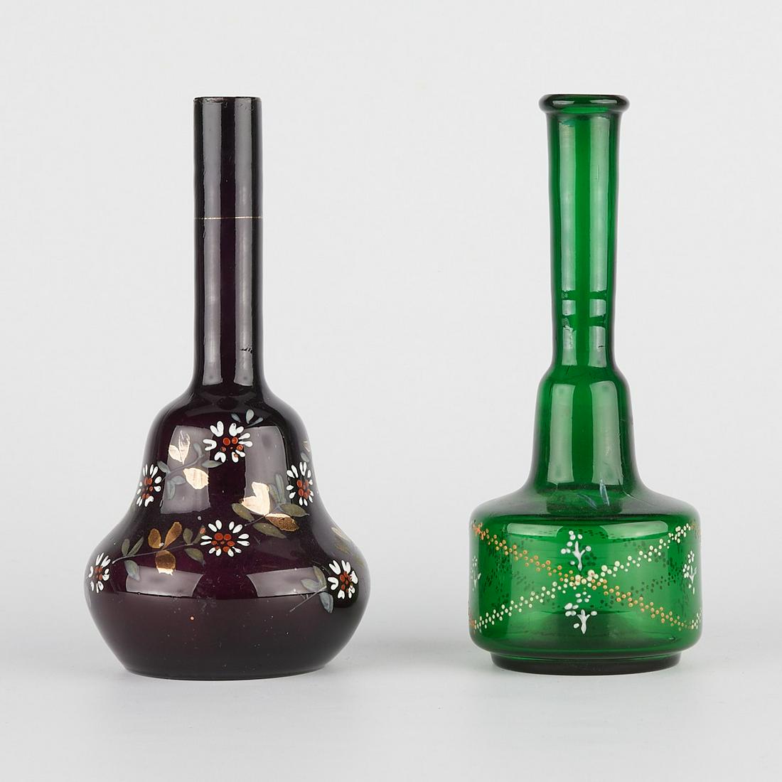 Pair of Glass Barber Bottles w/ Floral Enamel (1 of 5)