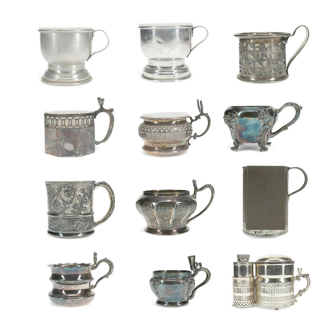 Group of 12 Silverplate & Tin Shaving Mugs (1 of 5)