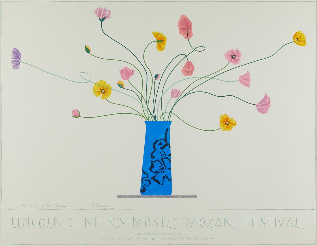 Ed Baynard "Poppies" Mozart Festival Poster: Ed Baynard (American, 1940-2016). Poster for the Mozart Festival at the Lincoln Center in New York City titled "The Italian Poppies," 1996. Signed and further dated 2001 along the lower left