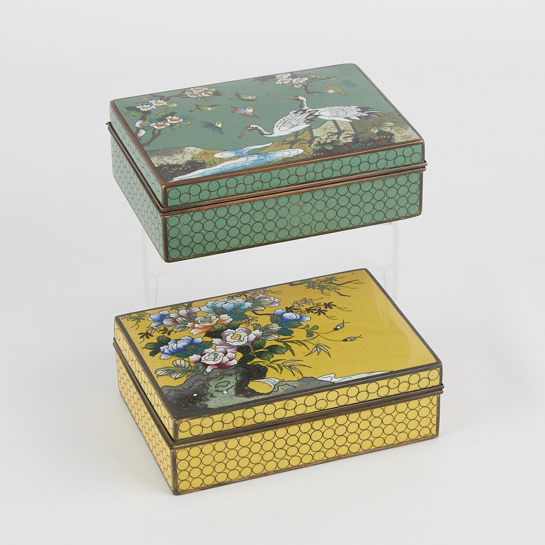 Group of 2 Japanese Yellow & Green Cloisonne Boxes (1 of 14)