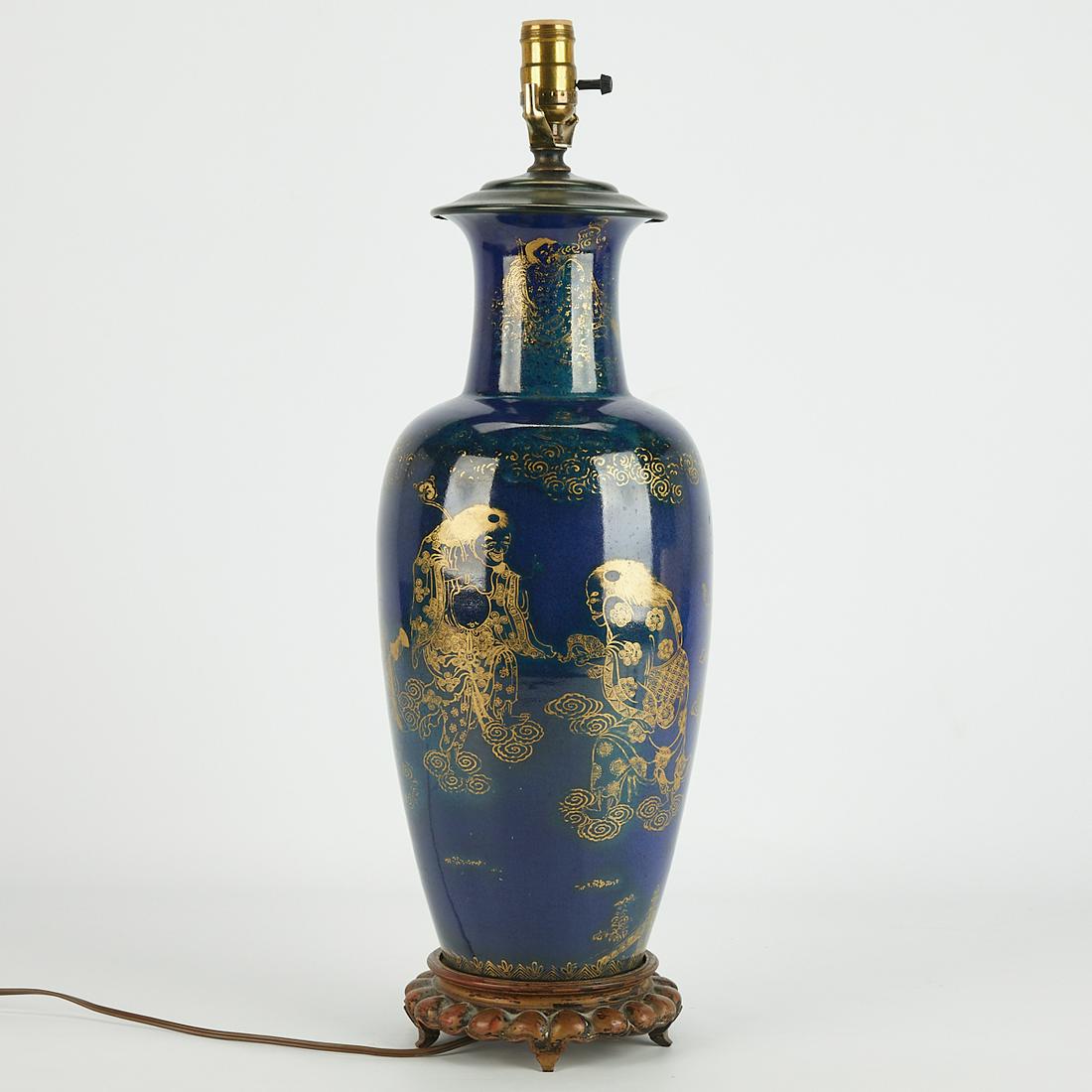 Chinese Gilt Powder Blue Porcelain Vase as Lamp (1 of 14)