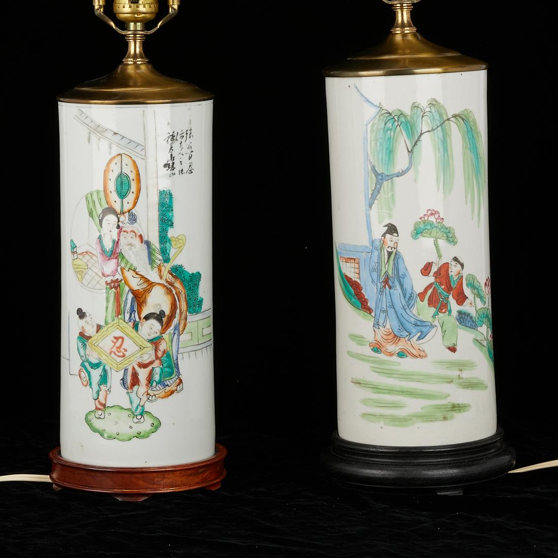 Pair of Chinese Porcelain Hat Stands as Lamps (1 of 14)