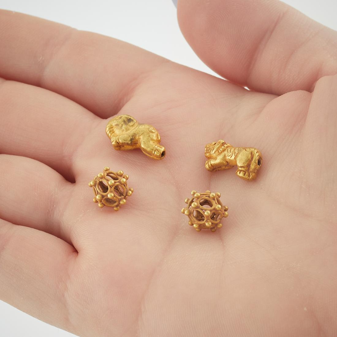 Group of 4 Chinese Gold Beads w/ Tiger & Elephant (1 of 3)