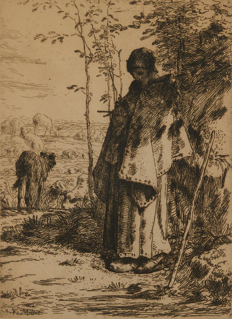 Jean-Francois Millet Shepherdess Knitting Etching (1 of 5)