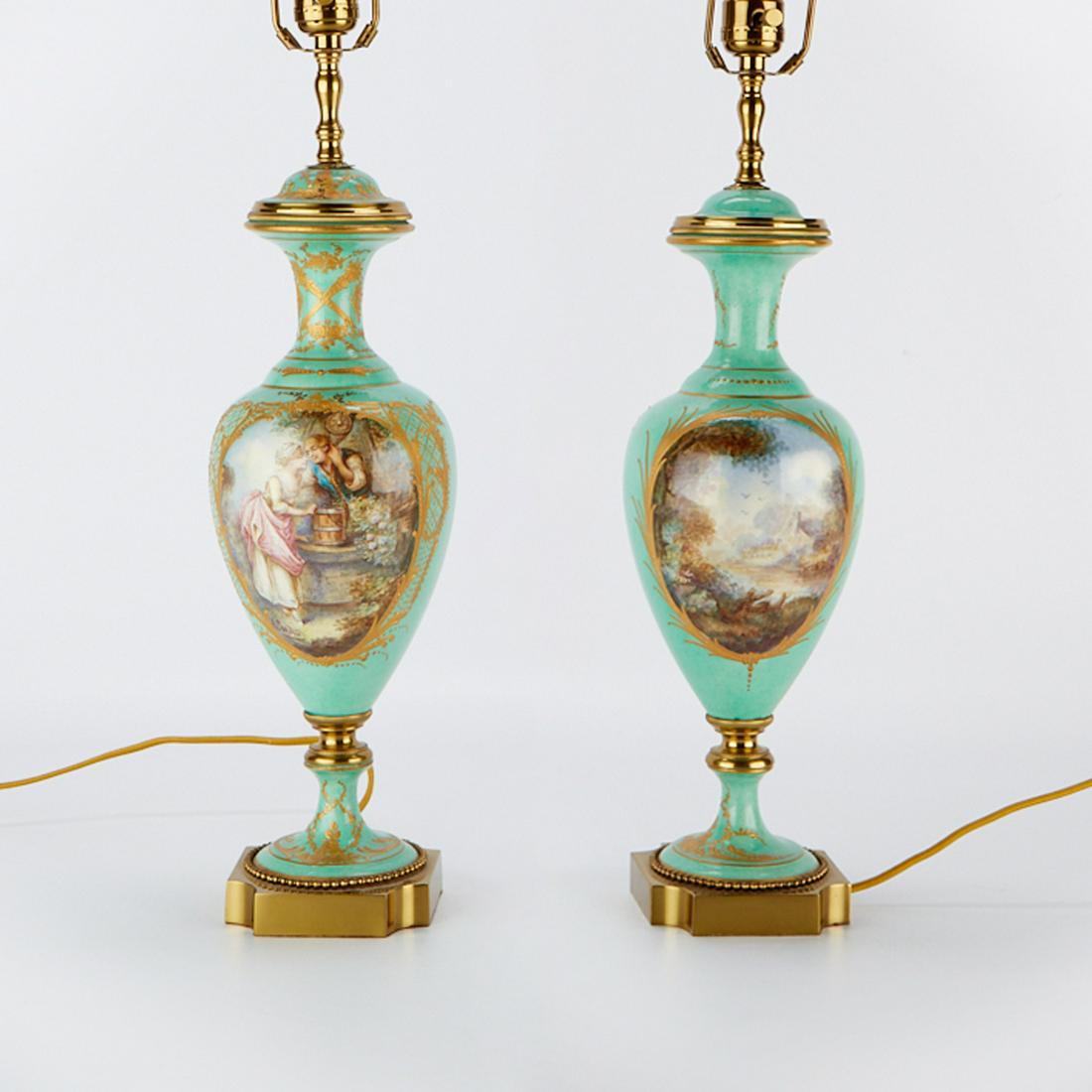 Pair of Sevres Style Old Paris Porcelain Lamps (1 of 14)