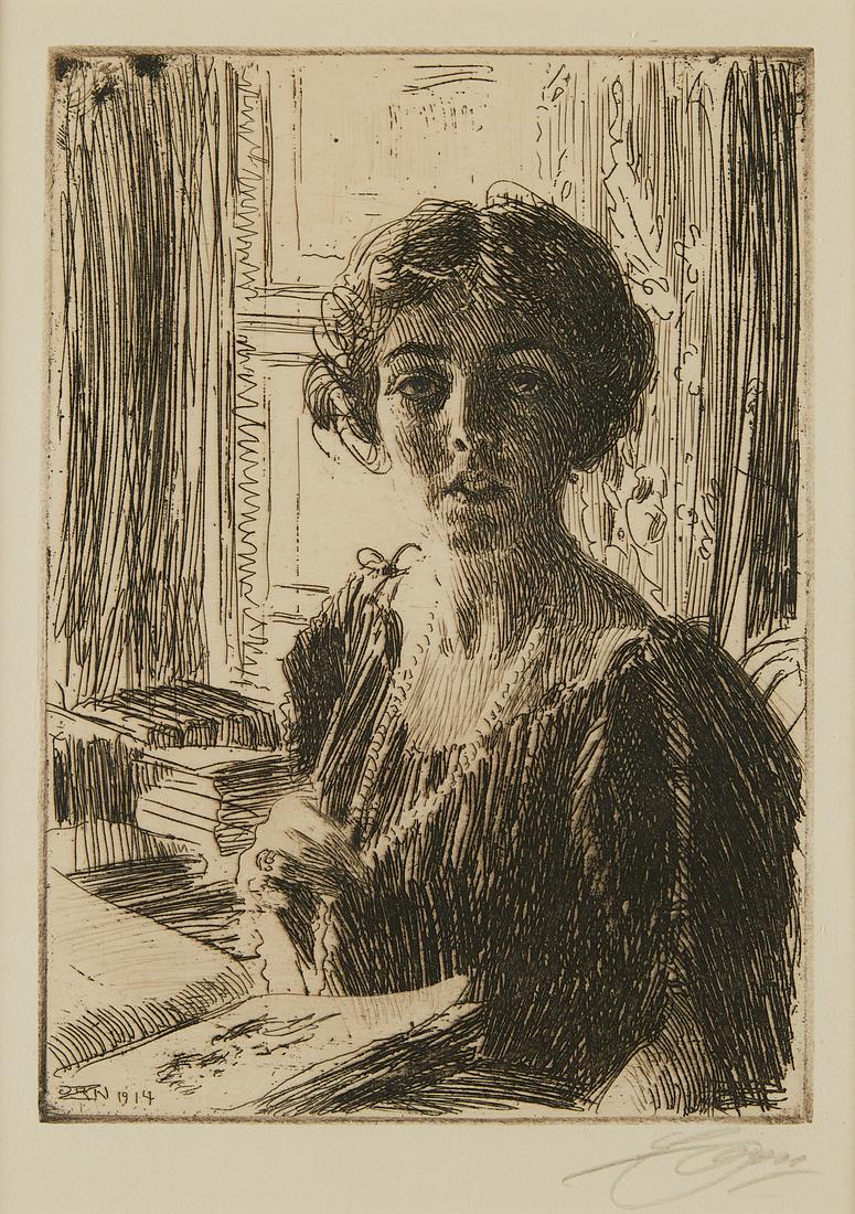 Anders Zorn "Margaret of Sweden" Etching 1914: Anders Zorn (Swedish, 1860-1920). Etching on paper titled "The Crown-Princess Margaret of Sweden," alternatively titled "Kronprinsessan Margareta," depicting Margaret Victoria Char