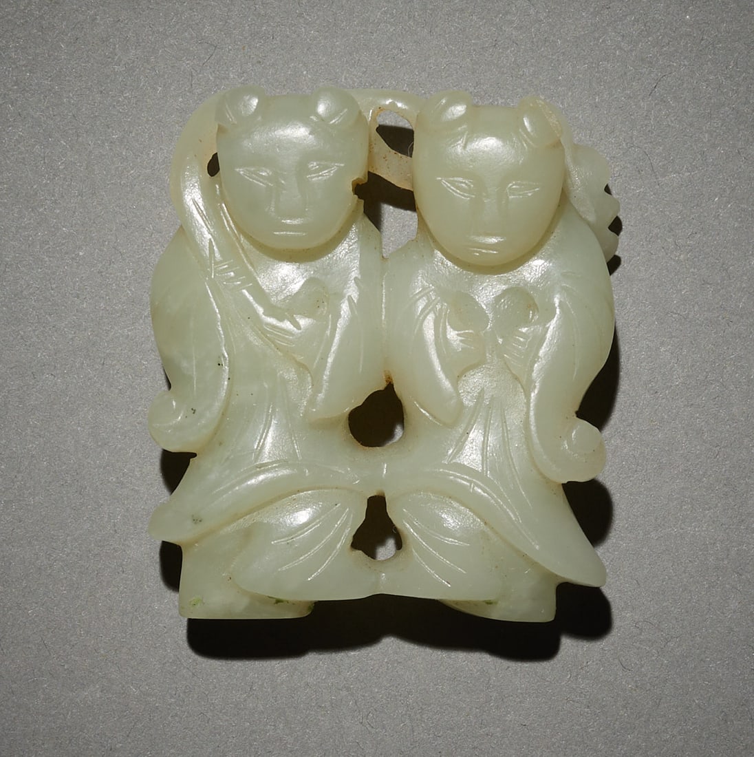 Chinese Carved Jade Pendant of Twins (1 of 5)