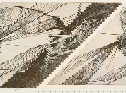 Walter Rogalski "Locust" Engraving 1954: Walter Rogalski (American 1923-1996). Engraving on paper titled "Locust" depicting the titular creature, 1954. Pencil signed along the lower right. Published by the Print Club of Cleveland O