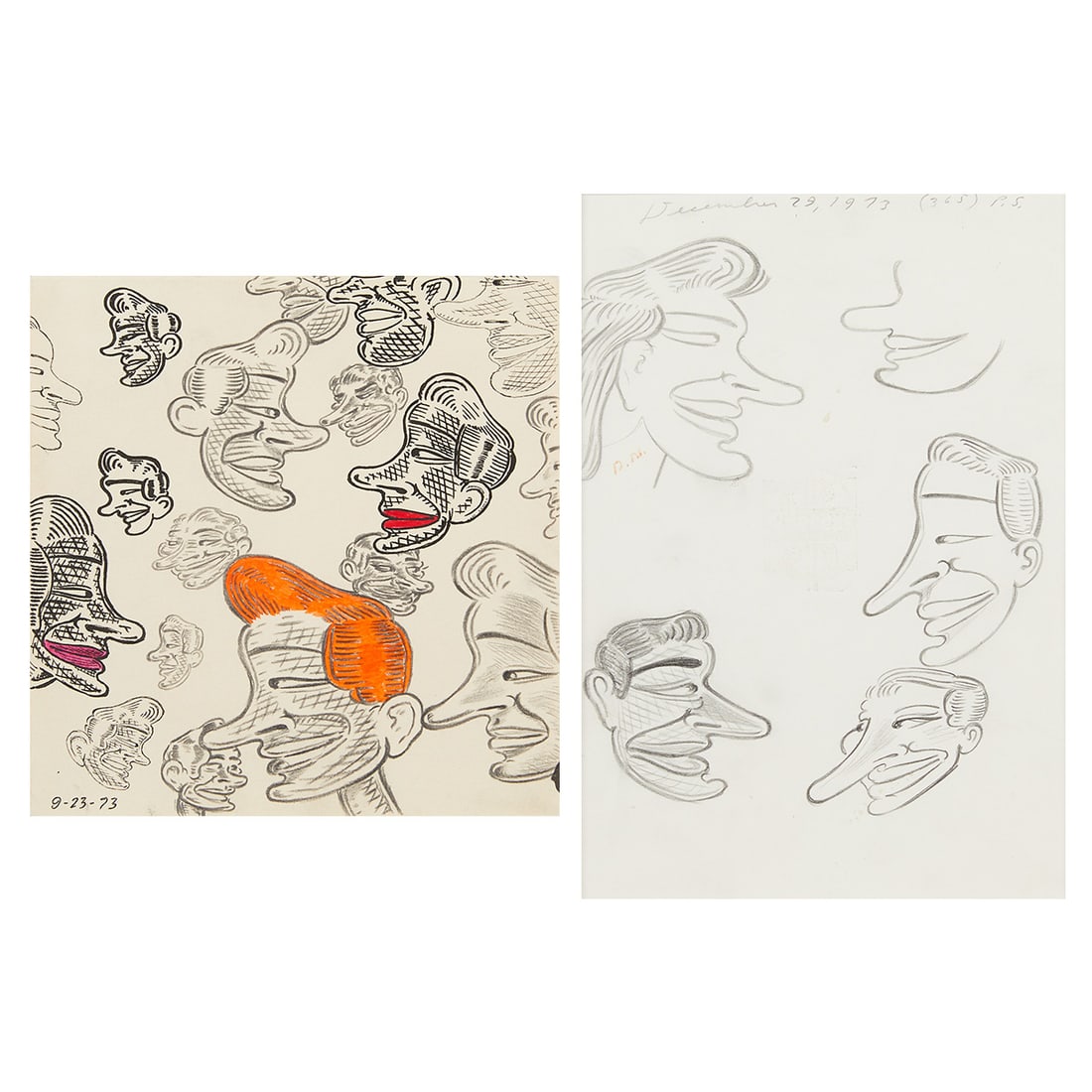 2 Frank Gaard Drawings of Faces 1973 (1 of 12)