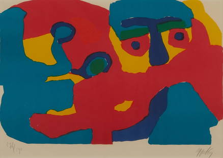 Karel Appel Lithograph 1969: Christiaan Karel Appel (Dutch, 1921-2006). Lithograph on paper depicting a simplistic design with bold colors, 1969. Pencil signed and dated along the lower right; numbered 176/190 along the lower lef