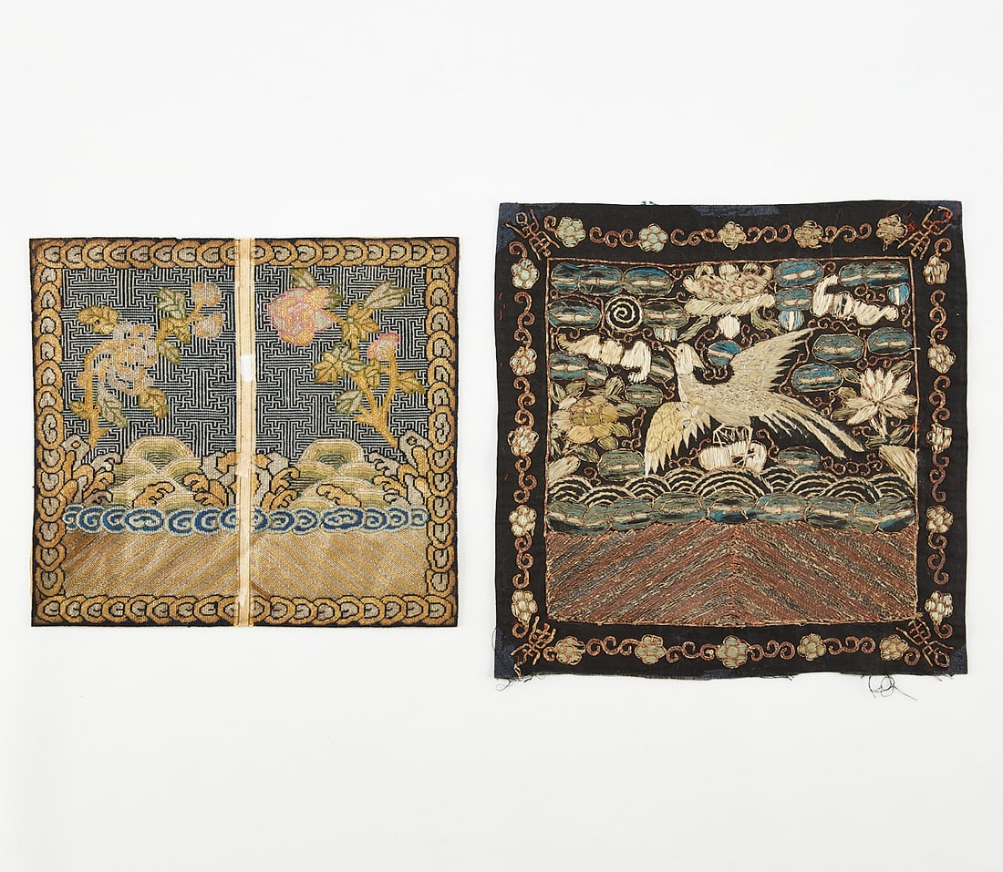 2 19th c. Chinese Silk Embroidered Rank Badges (1 of 9)