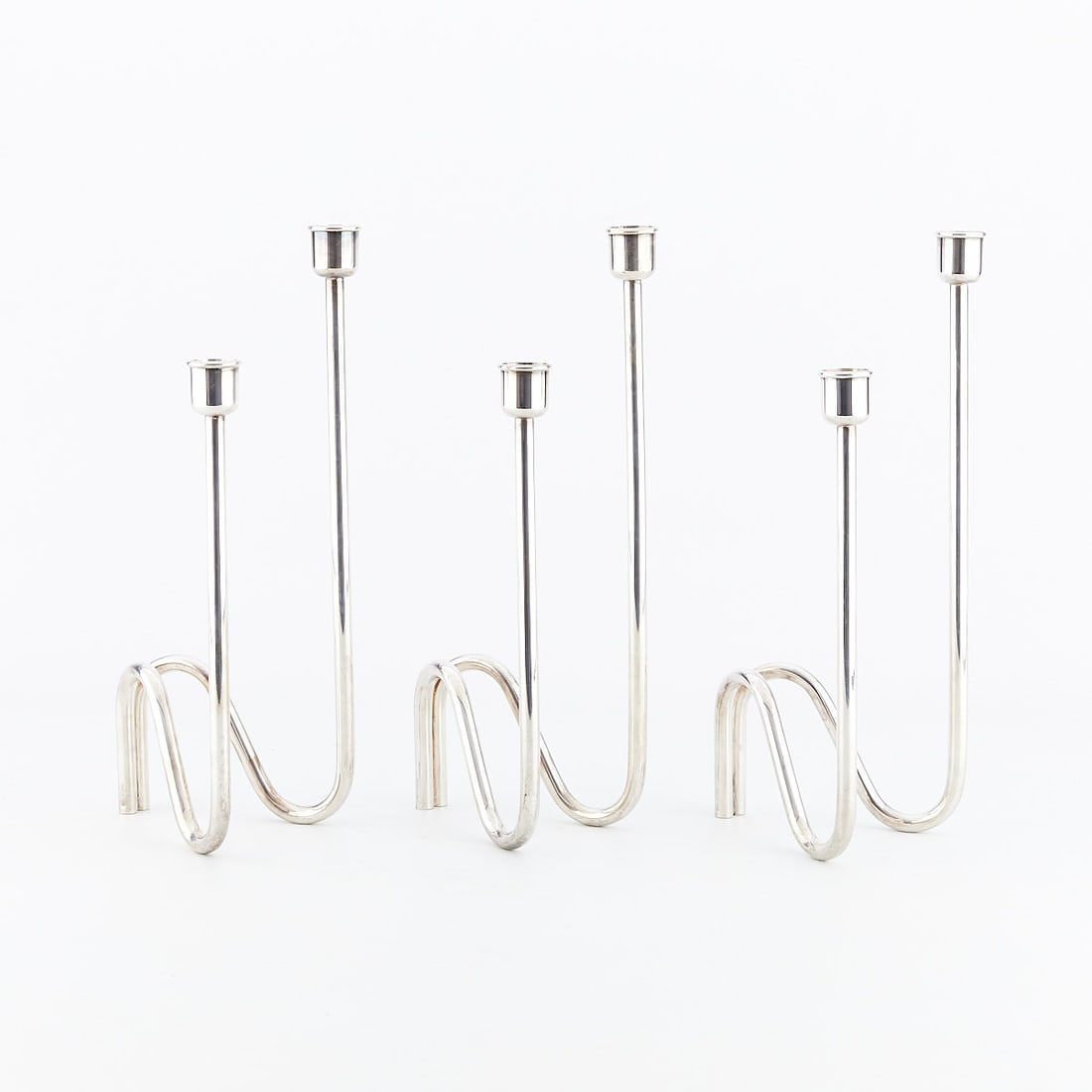 3 Pcs Sabattini MCM Silverplate Candlestick Set (1 of 8)