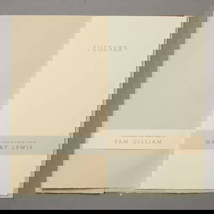 Sam Gilliam & Harry Lewis "Pulsars" Print and Book: Sam Gilliam (American, 1933-2022) and Harry Lewis (American, 20th century). "Pulsars." 114 from an edition of 150. With an original silkscreen print by Sam Gilliam and one poem in three states by Harr