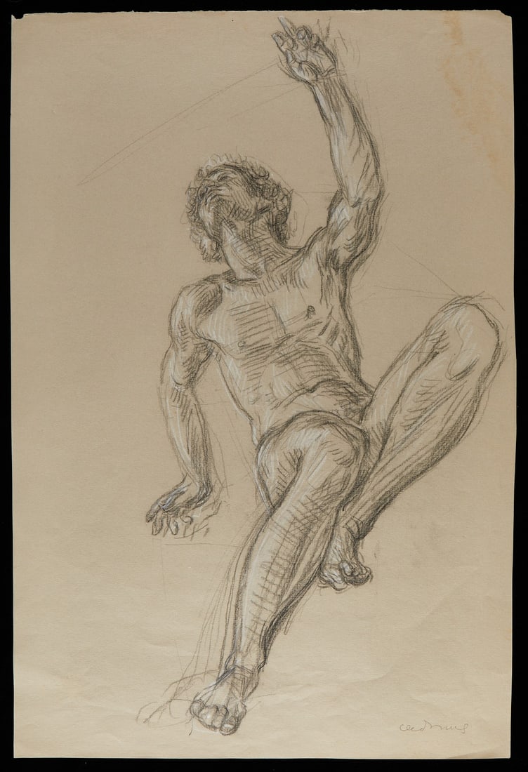 Paul Cadmus Male Nude Study Crayon on Paper: Paul Cadmus (American, 1904-1999). Crayon on paper study of a male nude. Signed along the lower right. Provenance: Estate of Paul Cadmus; The collection of Jon Anderson; Private Minnesota collection. 