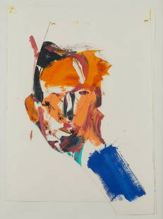 Paul Richards "Head Of Michael" Oil Painting: Paul Richards (British, b. 1949). Oil painting on paper titled "Head of Michael" depicting an abstract face colored with energetic vivid colors, 1988. Consisting of two sheets of paper, one