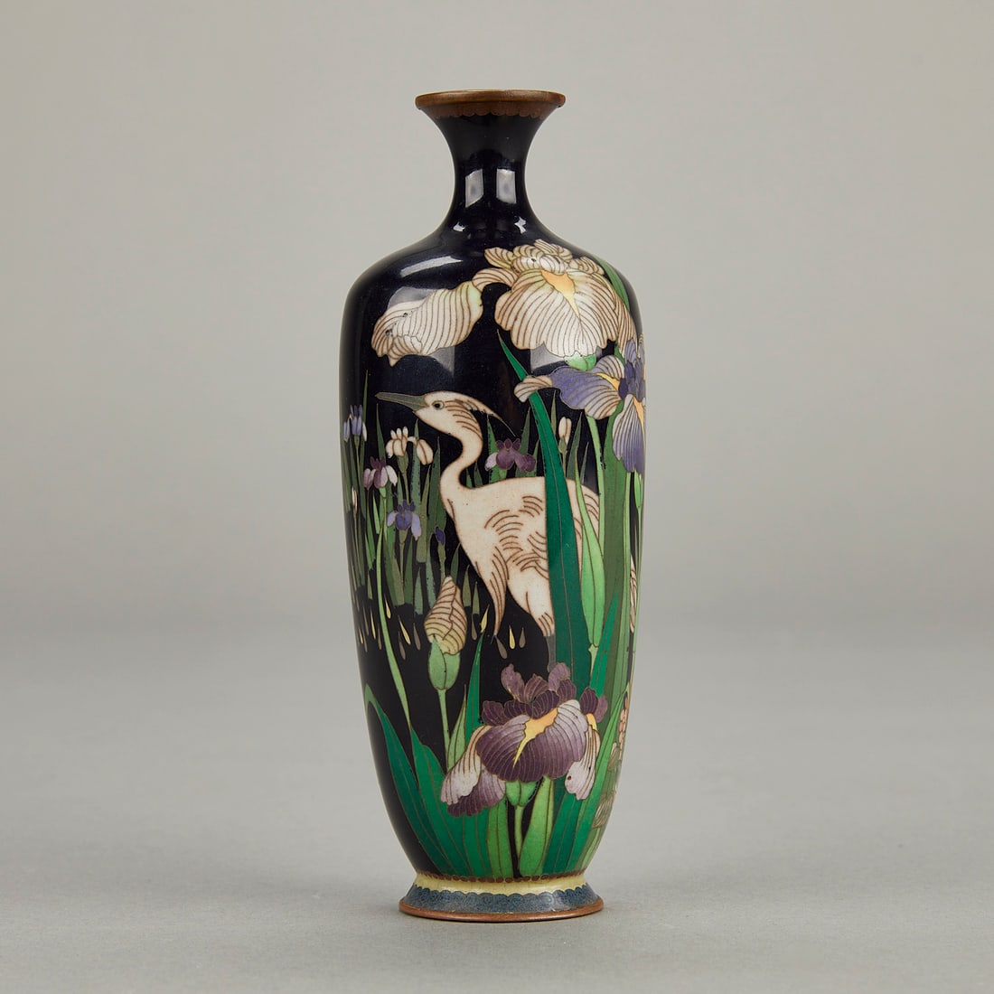 Small Japanese Cloisonne Vase w/ Irises & Heron (1 of 7)