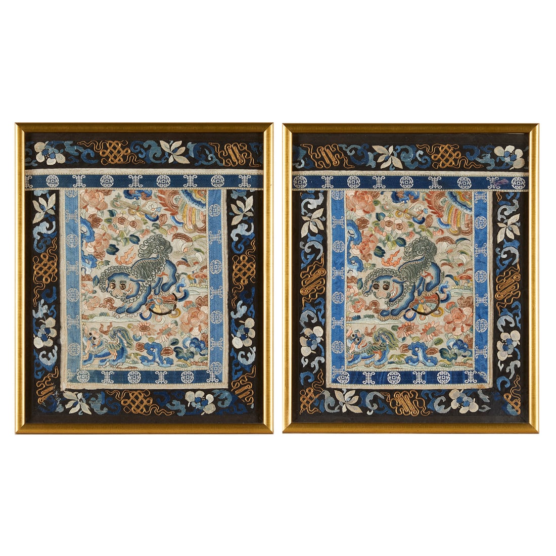 Pair Chinese Silk Embroidered Textile Fragments (1 of 12)