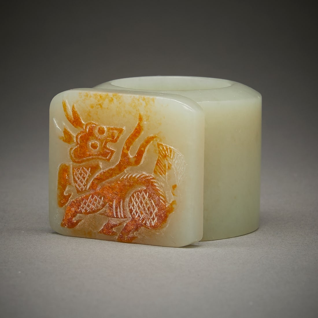Chinese Carved Jade Archer's Ring w/ Beast (1 of 9)