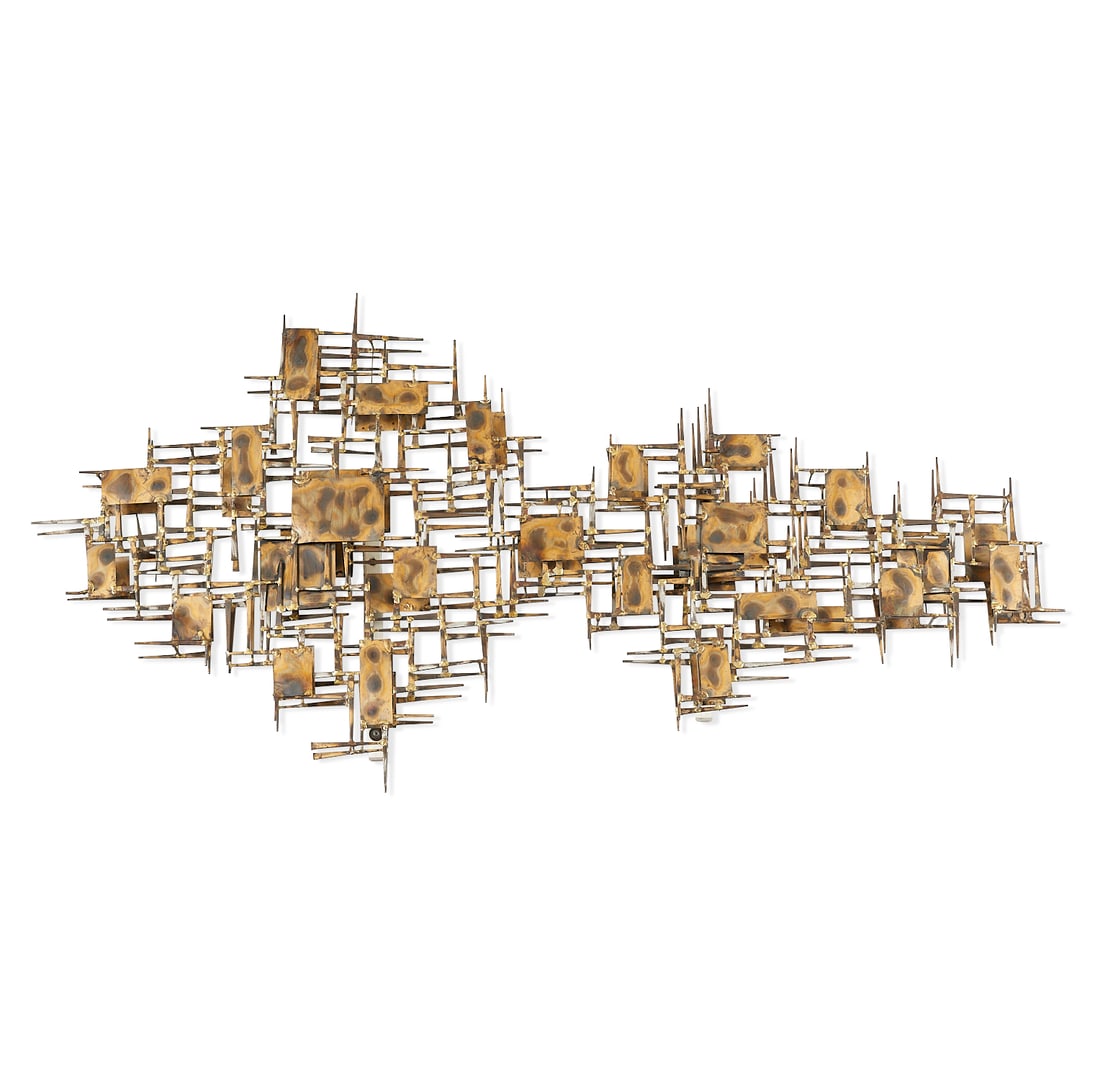 Marc Weinstein Brutalist Bronze Wall Sculpture: Marc Weinstein, Marc Creates, St. Louis, Missouri. Large Brutalist bronze wall sculpture. With a label affixed to the verso.Height: 31 in x width: 61 in x depth: 6 in.