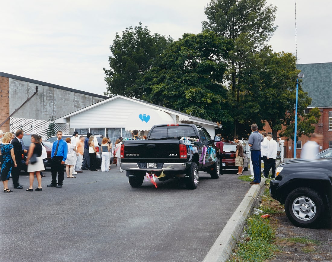 Alec Soth "Two Hearts Chapel" C-Print 2006: Alec Soth (American, b. 1969). Chromogenic print titled "Two Hearts Chapel" depicting a crowd gathered outside of a chapel, 2006. Numbered 9/10. Signed, titled, numbered, and dated along a l