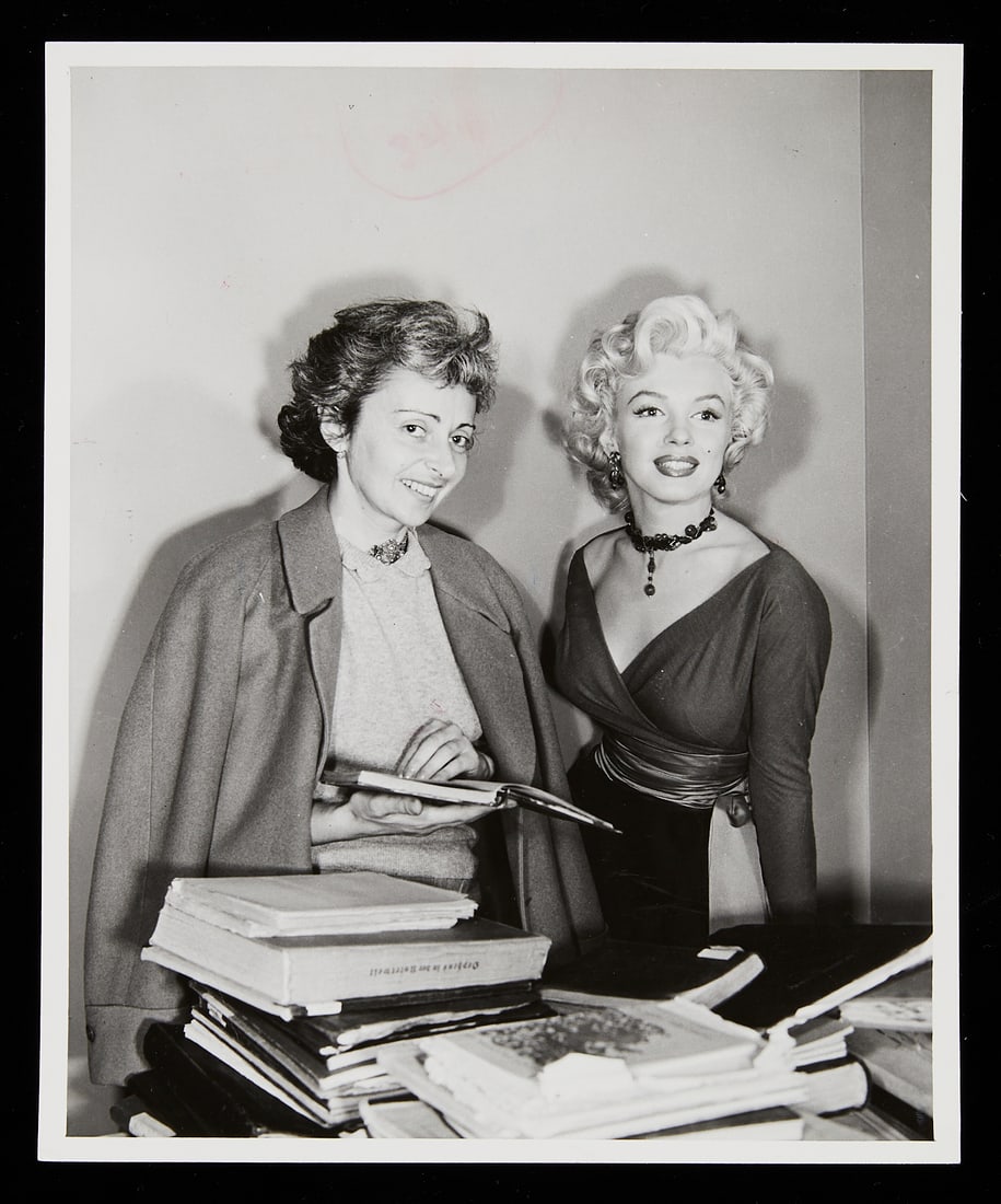 Marilyn Monroe Photo from Star Tribune Archives: One gelatin silver print or original vintage photographic reproduction depicting Marilyn Monroe from the archives of the Star Tribune. Depicting the actress with Natasha Lytess, her drama coach. The l
