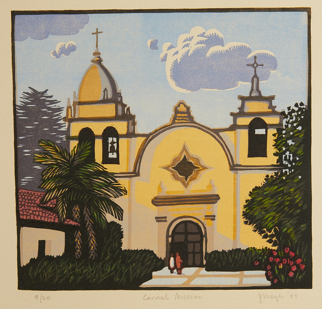 Jim Meyer "Carmel Mission" Woodcut 1997 (1 of 7)