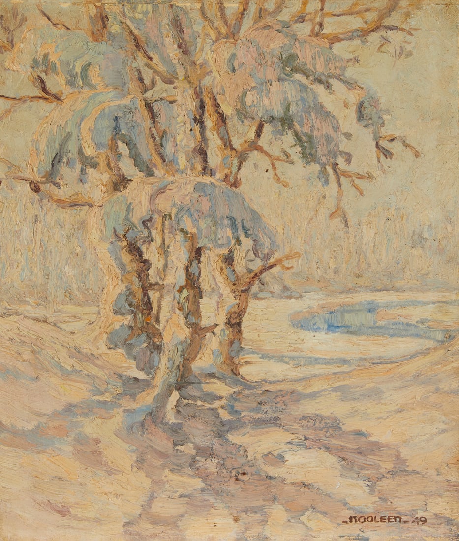 Edwin Nooleen Snowy Landscape Painting 1949 (1 of 5)