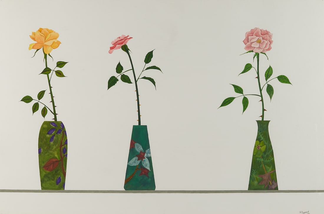 Ed Baynard Three Roses Watercolor Painting (1 of 8)
