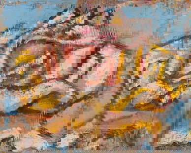Aaron Fink Yellow and White Rose Painting 2000: Aaron Fink (American, b. 1955). Oil on linen painting depicting a white and yellow rose, 2000. Signed and dated along the verso.Height: 48 in x width: 60 in x depth: 2 in.