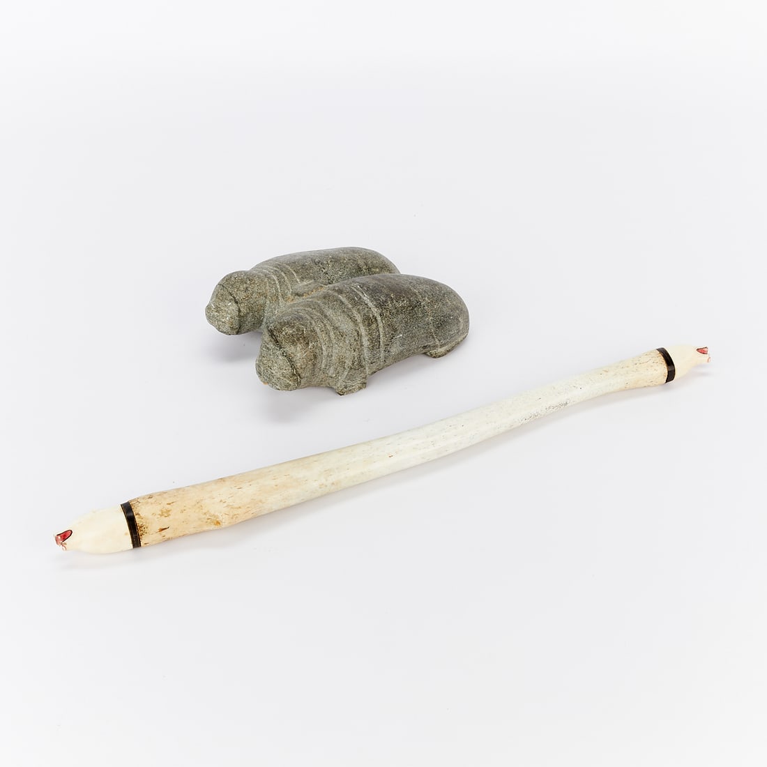 2 Inuit Carvings - Oosik & Carving of Walrus (1 of 16)