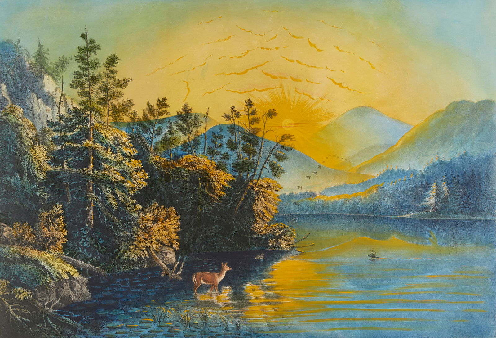 Currier & Ives "Sunrise on Lake Saranac" Print (1 of 8)