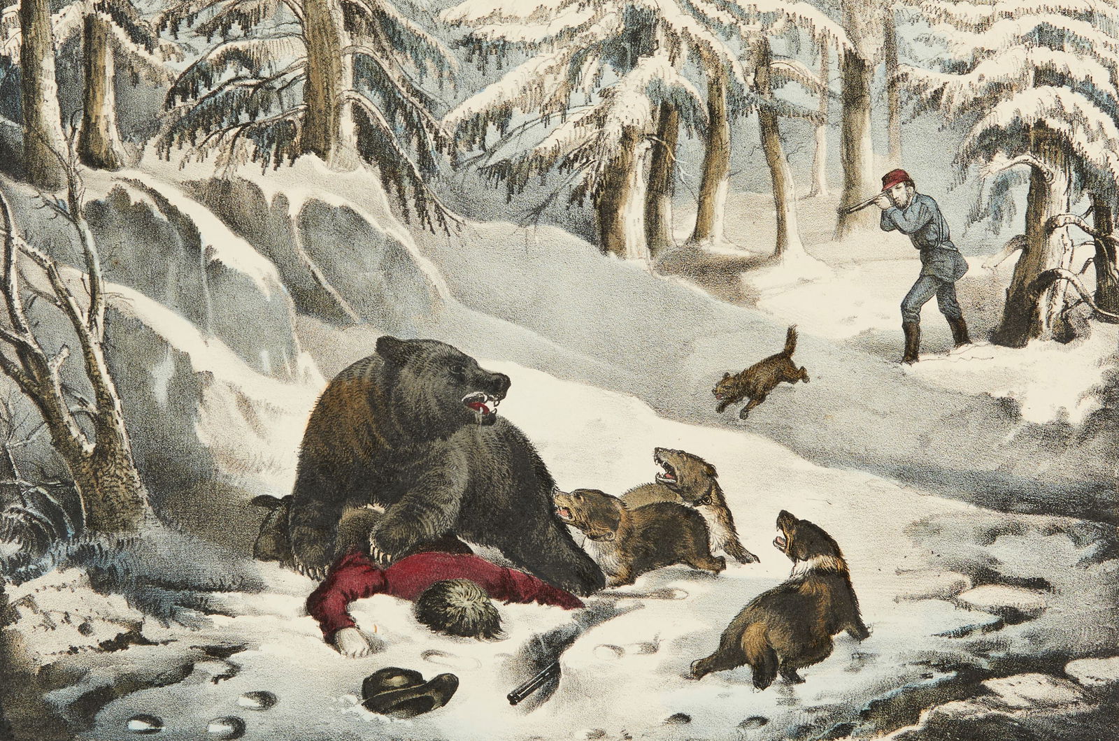 Currier & Ives "Bear Hunting" Print (1 of 8)