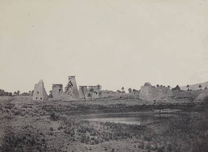 Maxime Du Camp "Thebes" Salt Print Photo ca. 1850s: Maxime Du Camp (French, 1922-1894). Salt print photograph titled "Thebes: Palais de Karnak Propylees du Sud" depicting a view of ruins, photographed ca. 1849-51, printed 1852. From the album