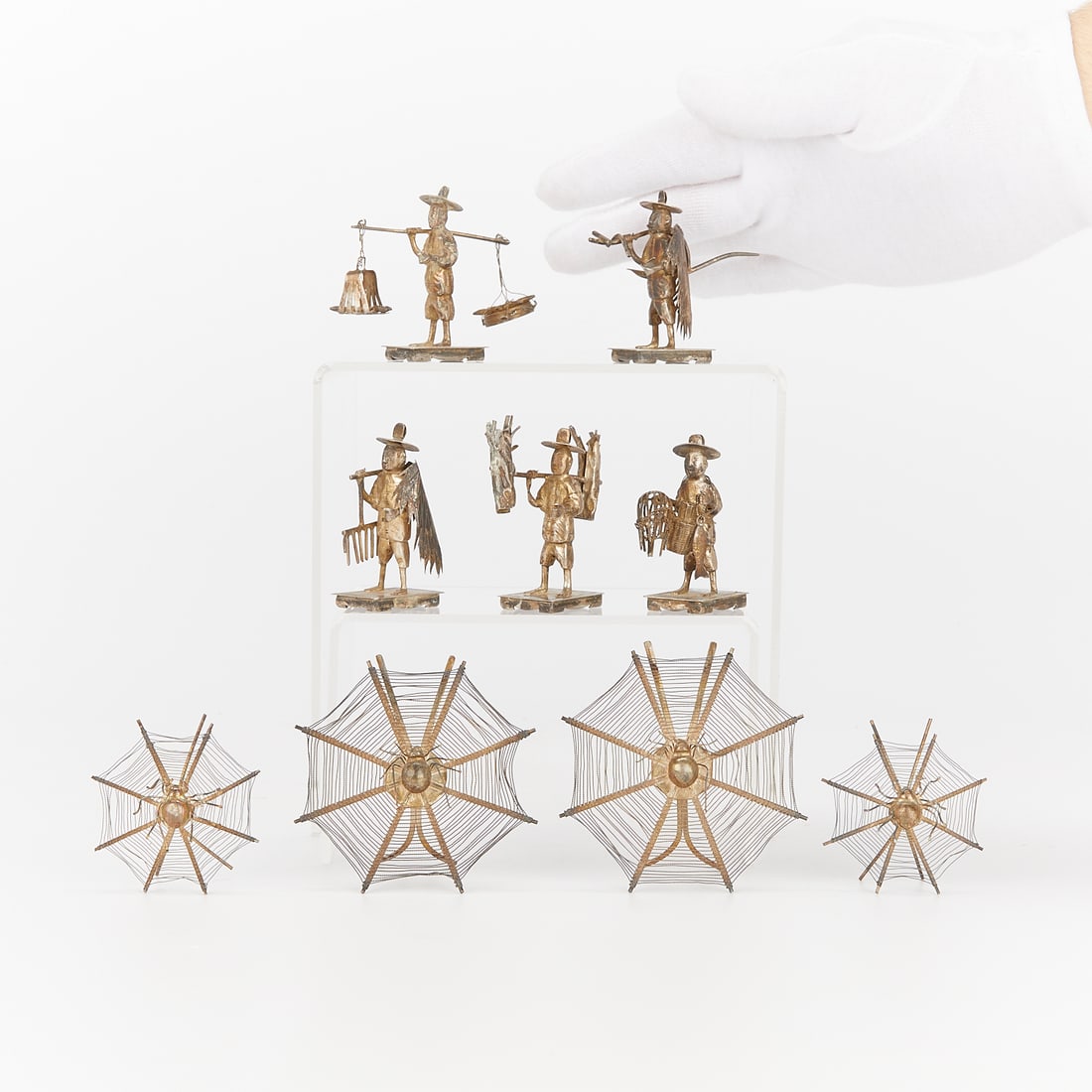 9 Chinese Silver Objects - Spiderwebs & Farmers (1 of 12)