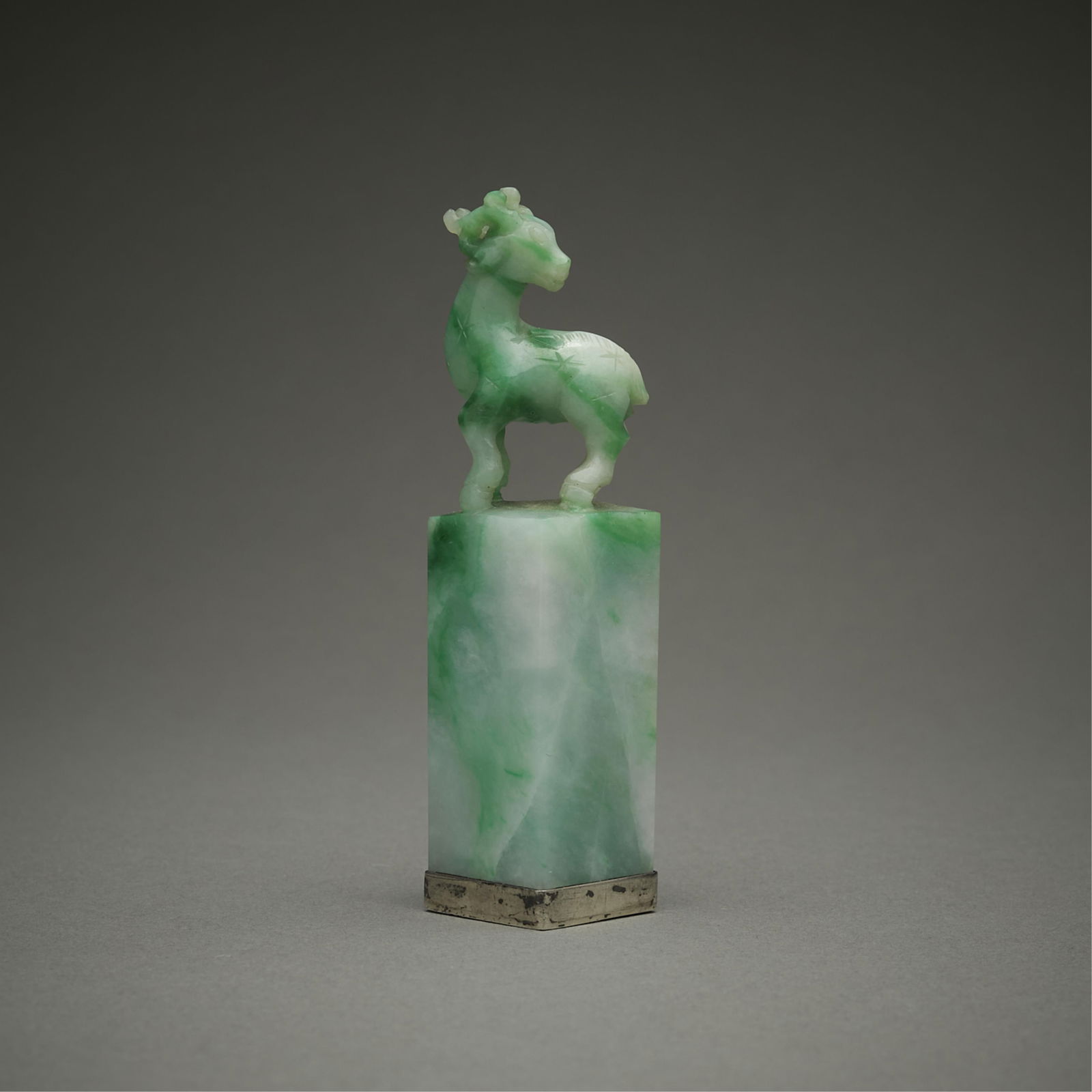 20th c. Chinese Jadeite Seal of Deer w/ Sterling (1 of 11)