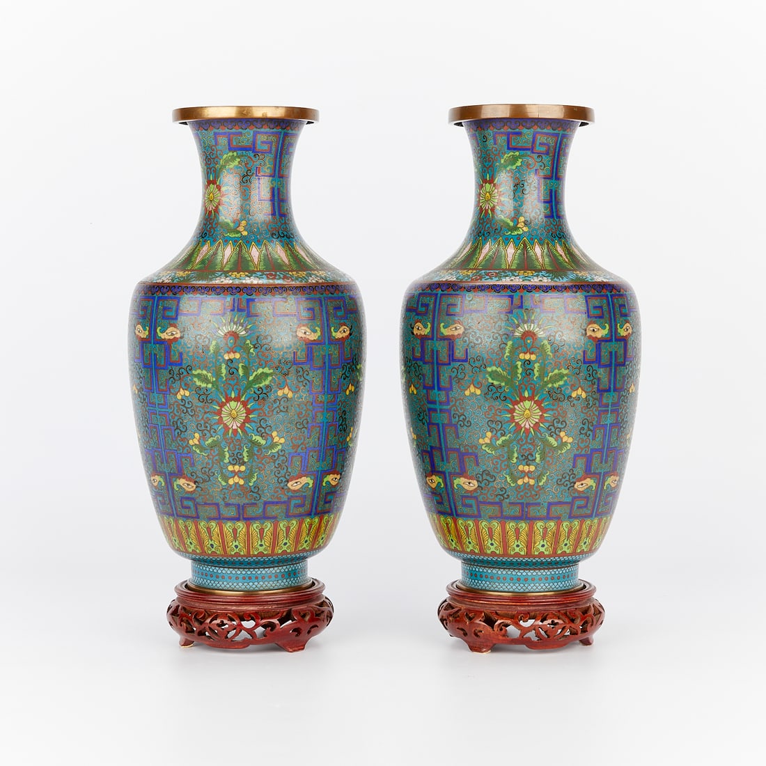 Pair Chinese 19th c. Cloisonne Vases - Damaged (1 of 15)