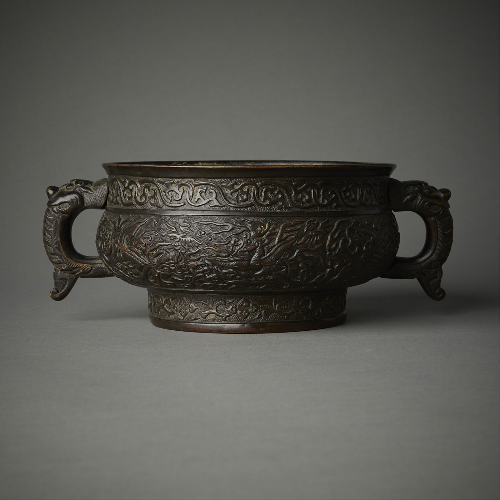 17th c. Chinese Hu Wenming Bronze Mythical Censer (1 of 13)
