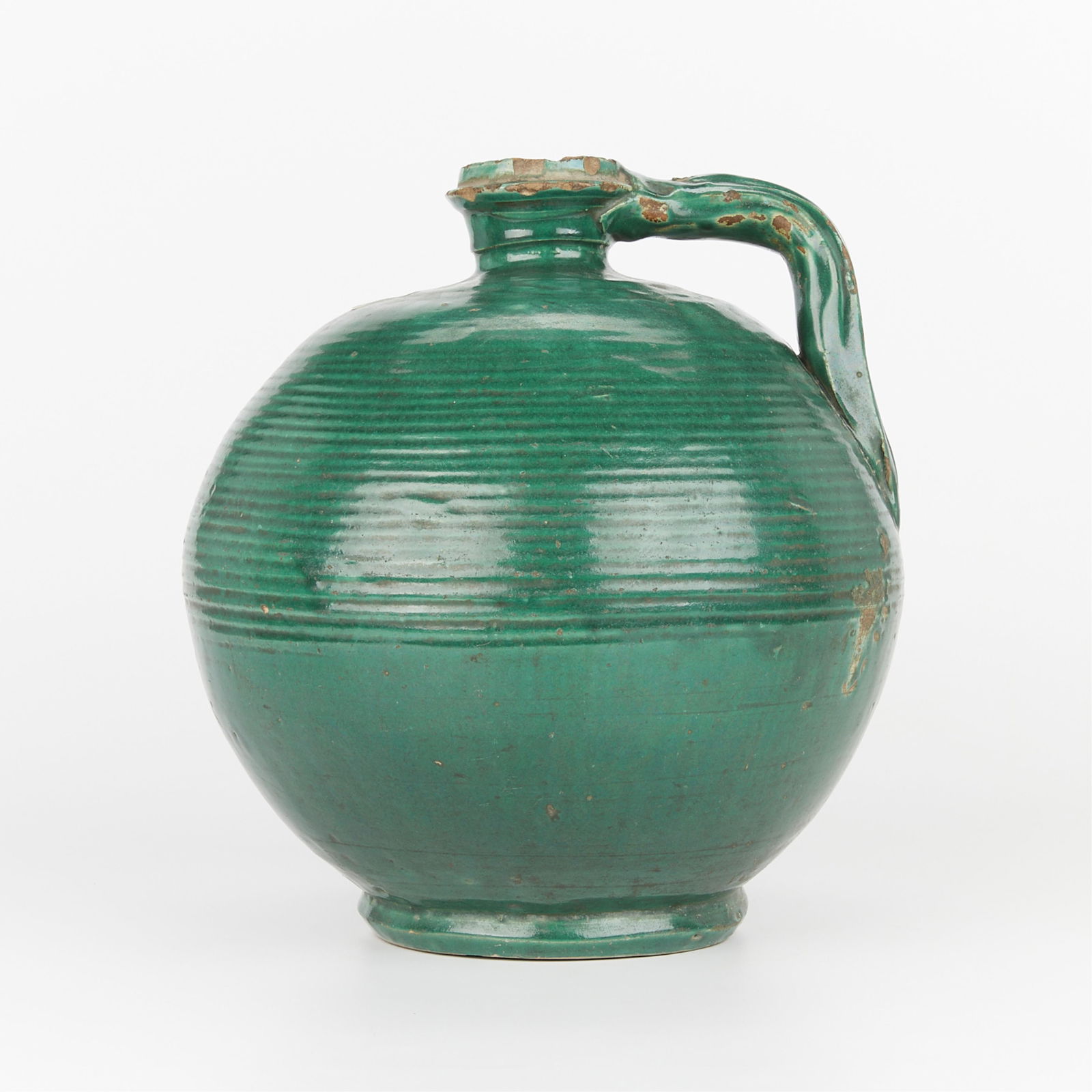 Large Antique Spanish Globular Green Glazed Vessel (1 of 11)