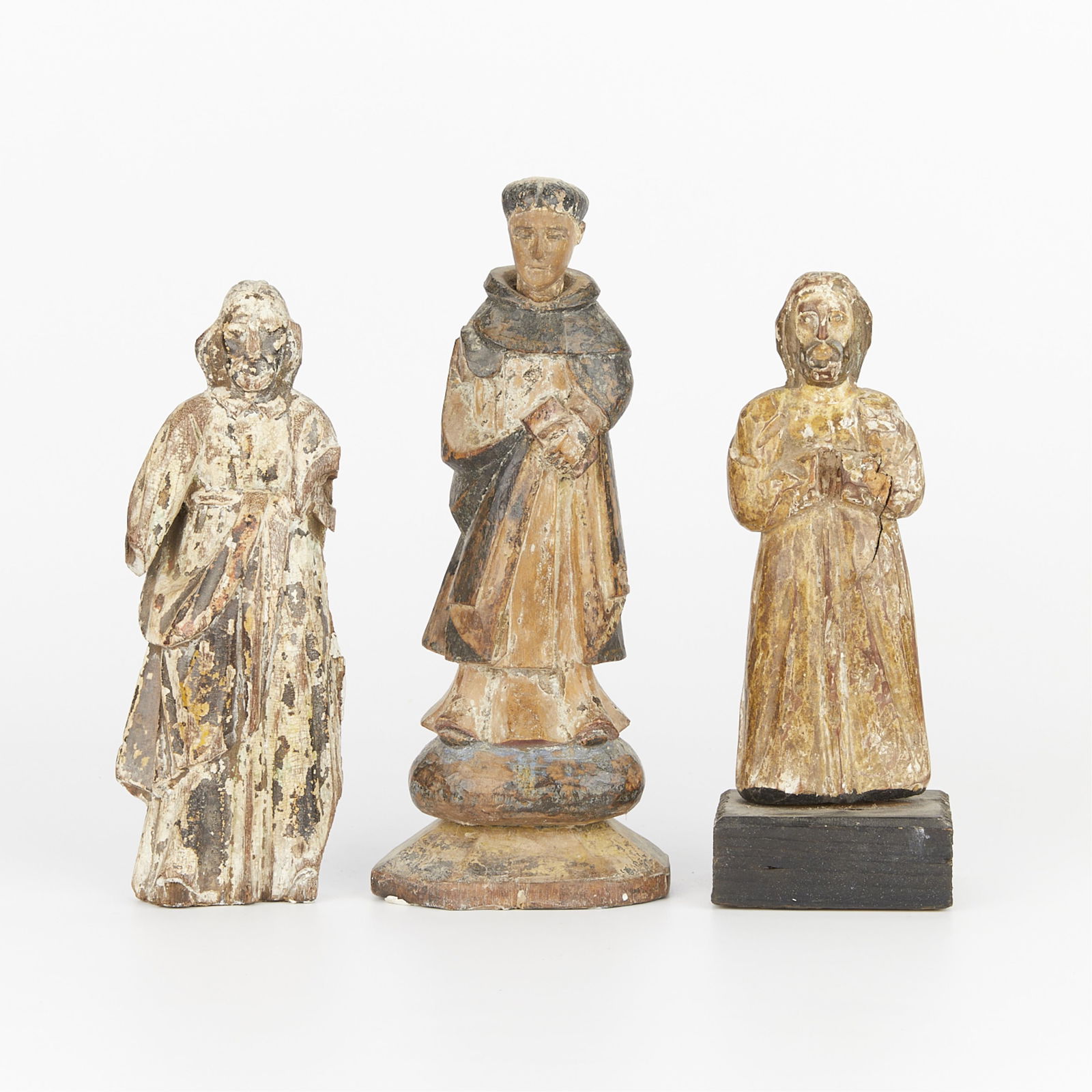 3 Early Carved Wood Polychrome Saint Figures (1 of 9)
