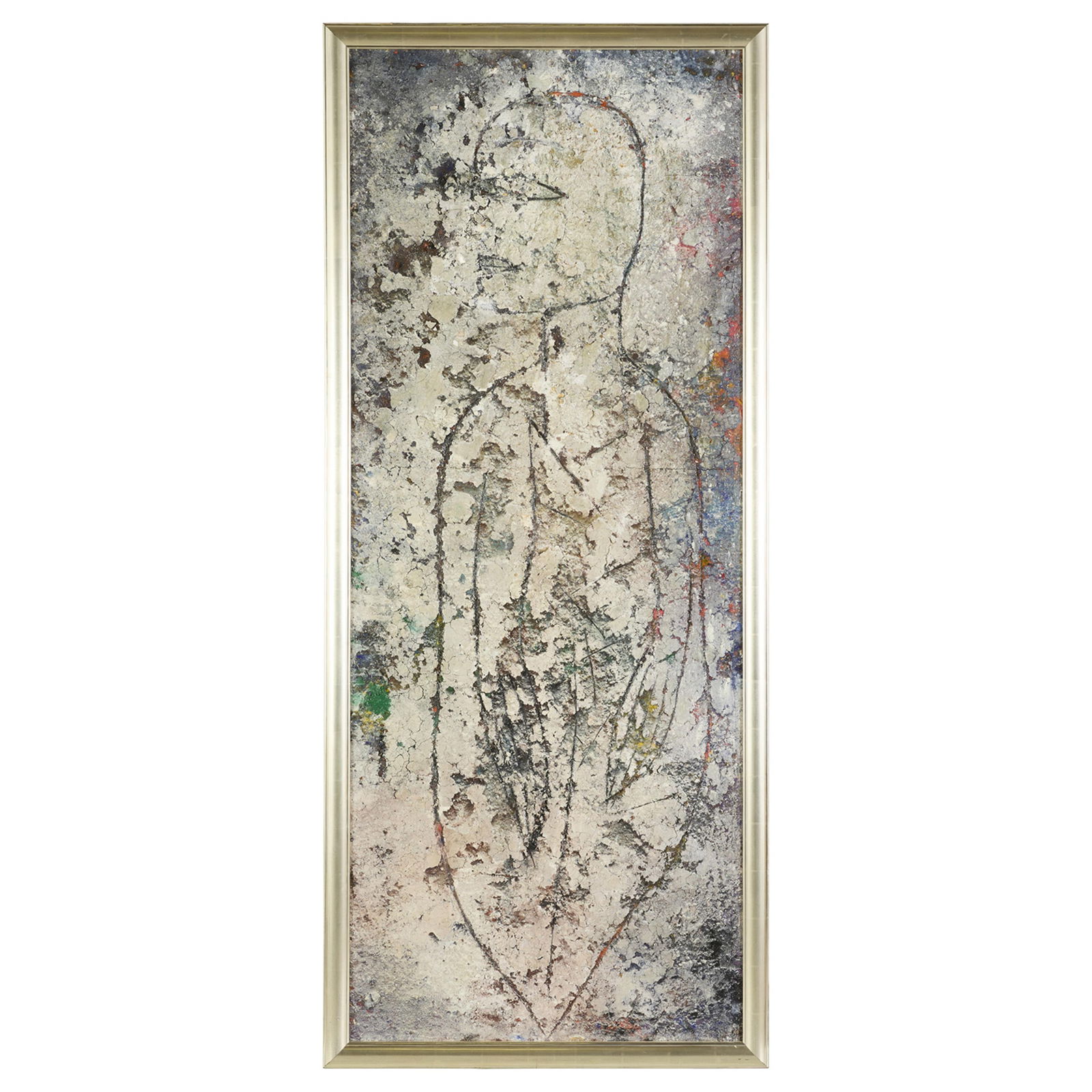 Large Jamali Fresco Tempera Portrait Painting: Jamali (Pakistani/American, b. 1944). Large mixed media fresco tempera on board portrait painting depicting a figure facing left. A lovely match to a similar work offered in this auction.Sight; height