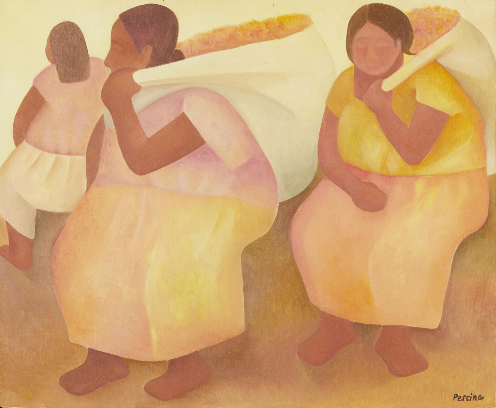 Aurelio Pescina 3 Figures Oil on Canvas Painting (1 of 6)