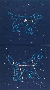 Richard Bosman "Canis Major & Minor" Print 1993: Richard Bosman (American, b. 1944). Etching and relief prints on paper titled "Canis Major" and "Canis Minor" depicting the titular constellations outlined with dogs, 1993. Pencil