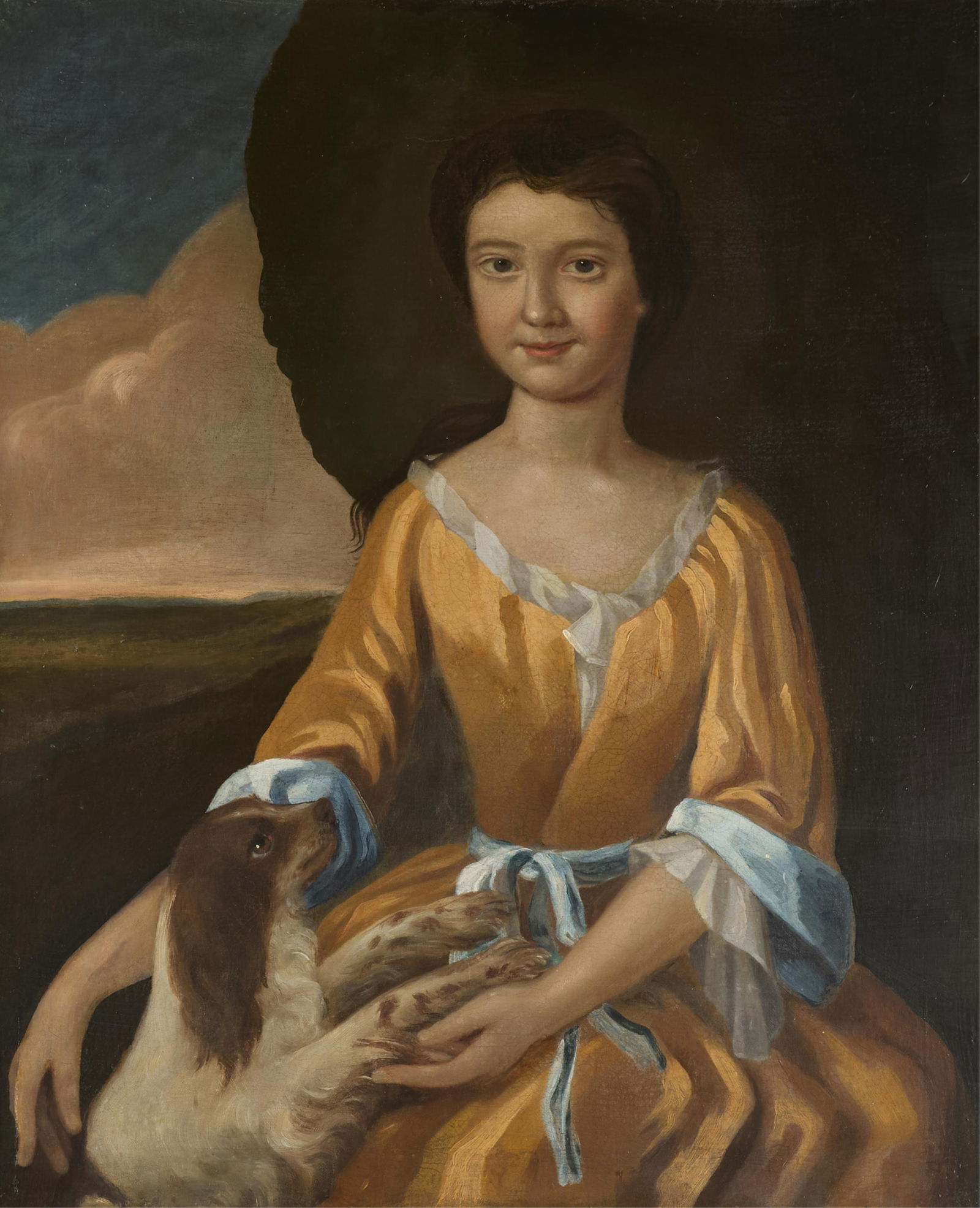 18th-19th c. Portrait Painting of Girl with Dog (1 of 7)