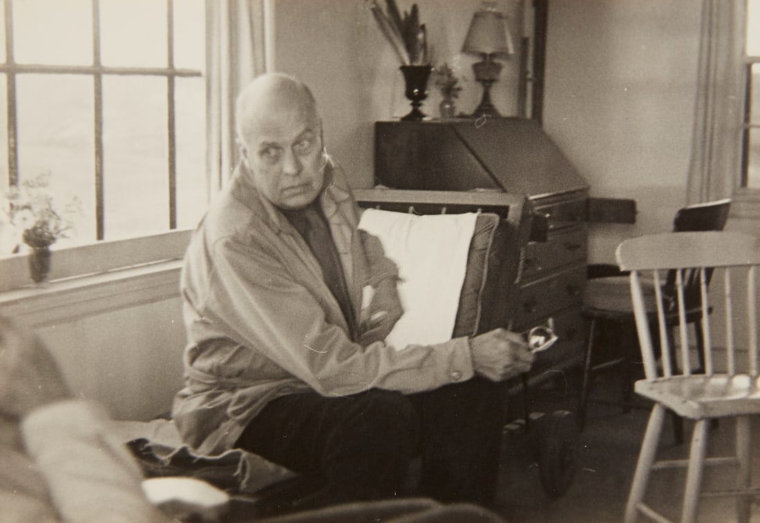 PaJaMa Edward Hopper GSP Photo 1948: PaJaMa Group (Paul Cadmus (1904-1999), Jared French (1905-1987), and Margaret Hoening French (1889-1973)). Gelatin silver print photograph titled "Edward Hopper in his studio, Truro, Mass,"