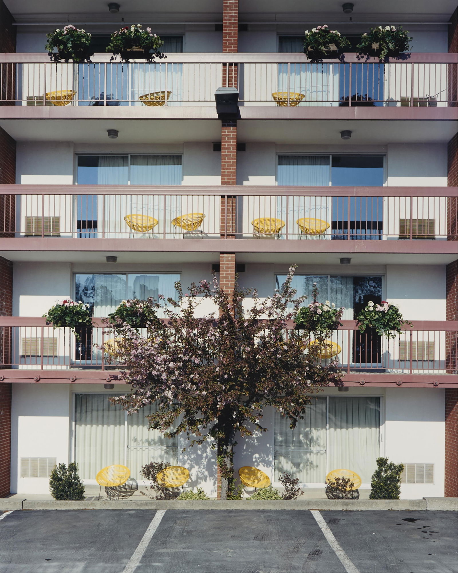 Alec Soth "Best Western" C-Print Photo 2005: Alec Soth (American, b. 1969). Chromogenic photo print titled "Best Western" depicting a four floor hotel exterior, 2005. With Gagosian Gallery and Weinstein Gallery labels affixed to the ve