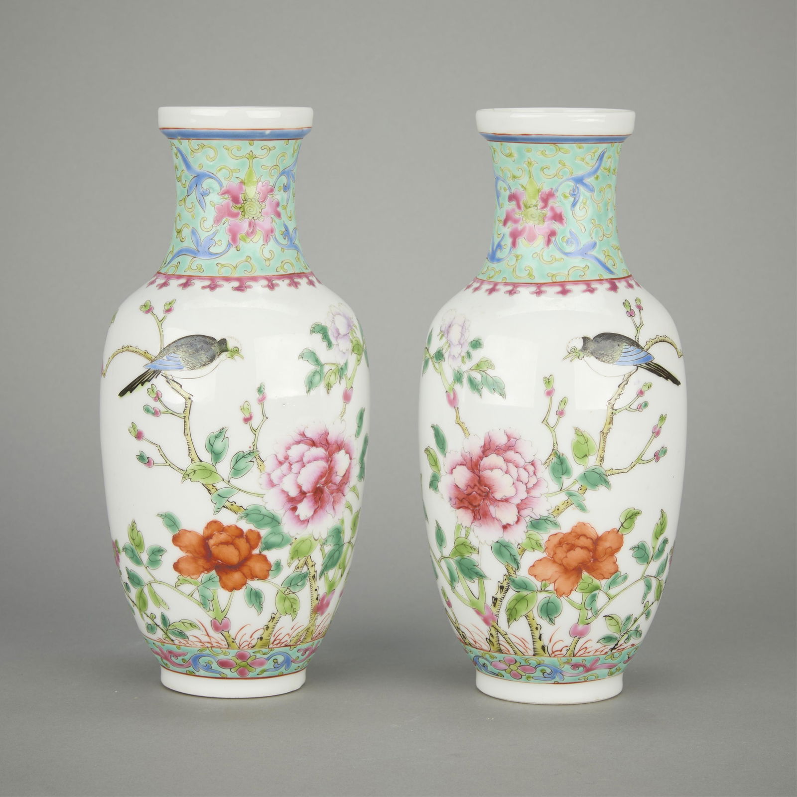 Pr Chinese PRC Famille Rose Porcelain Floral Vases (1 of 11)